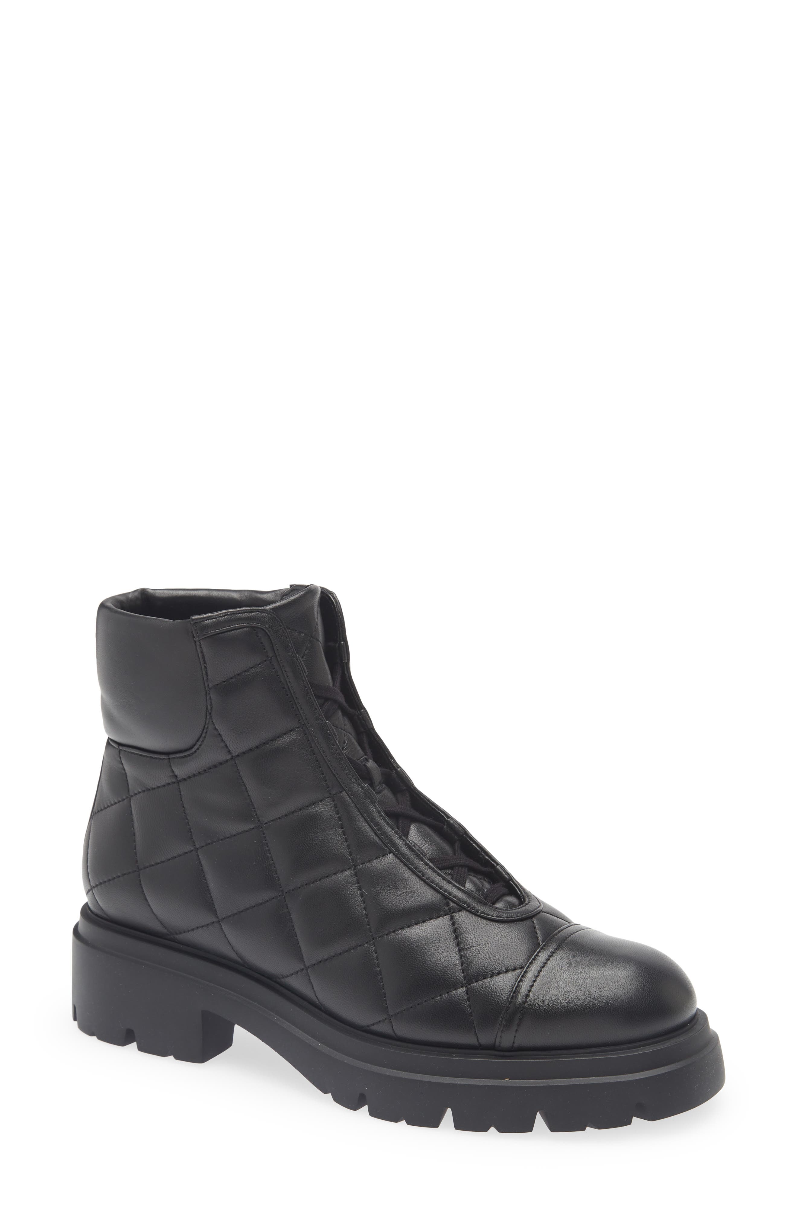 Stuart Weitzman Hudson Quilted Lug Sole Bootie, Main, color, Black