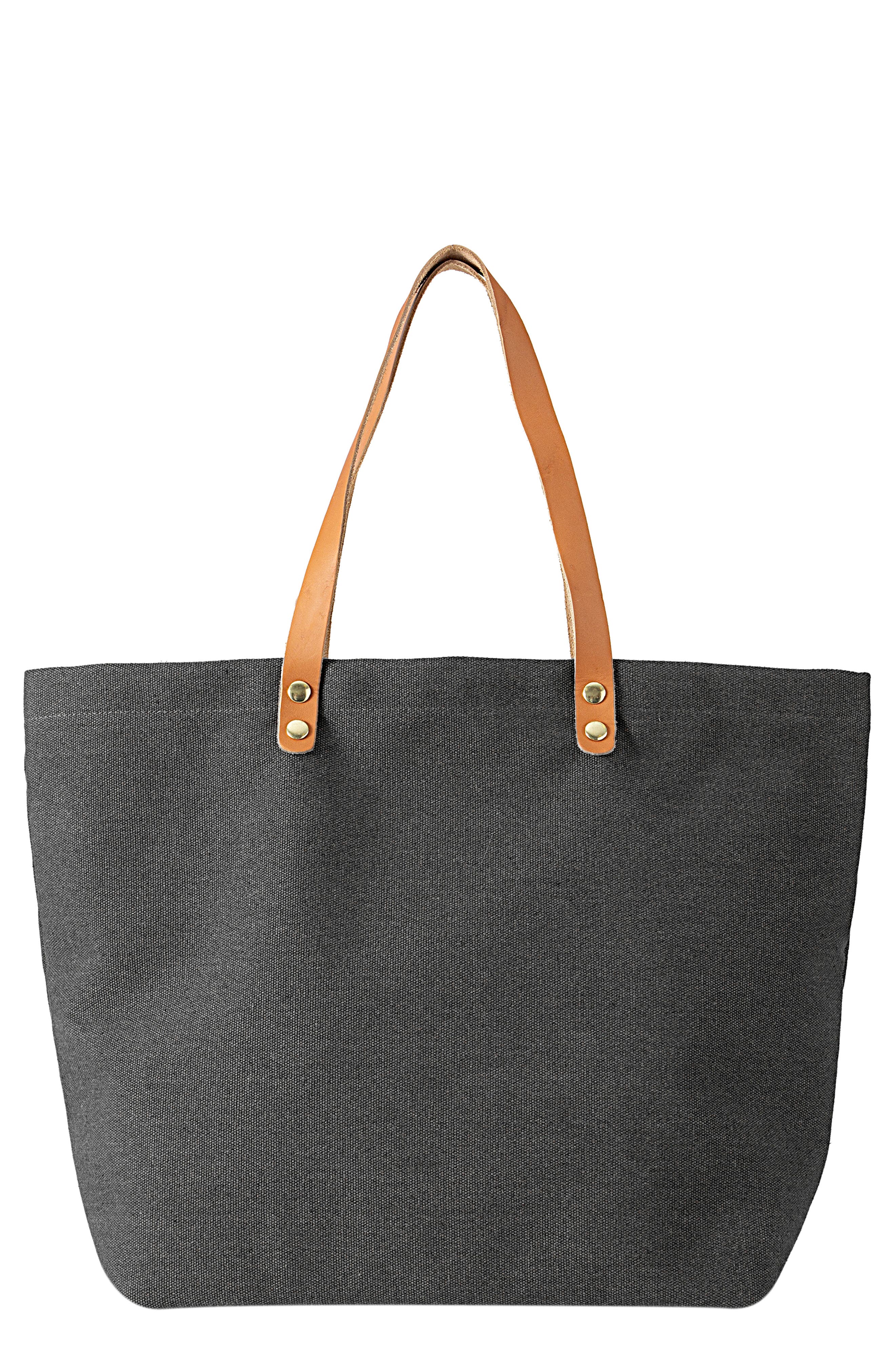 Monogram Washed Canvas Tote, Main, color, BLACK