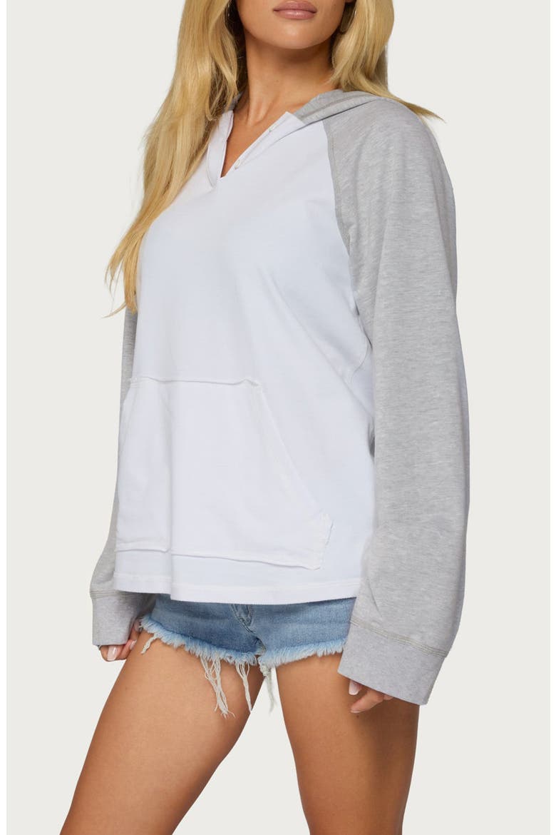Jozie Colorblock Raglan Sleeve Hoodie Top, Alternate, color, WHITE-AND-GRAY