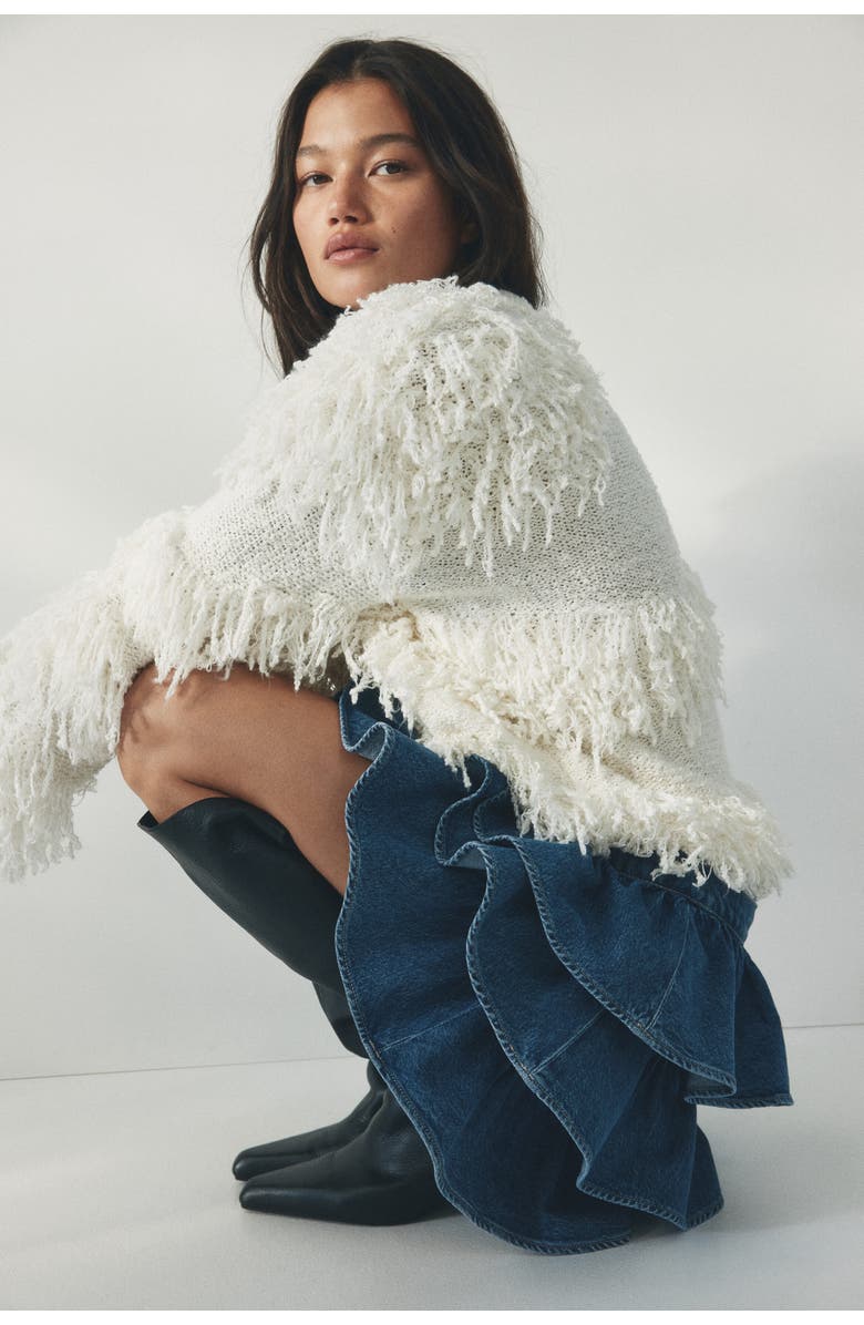 H&M Tiered Denim Skirt, Alternate, color, Denim Blue