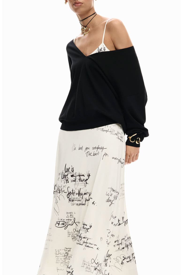 Printed Slipdress & One-Shoulder Sweater Set, Alternate, color, LIGHT BEIGE