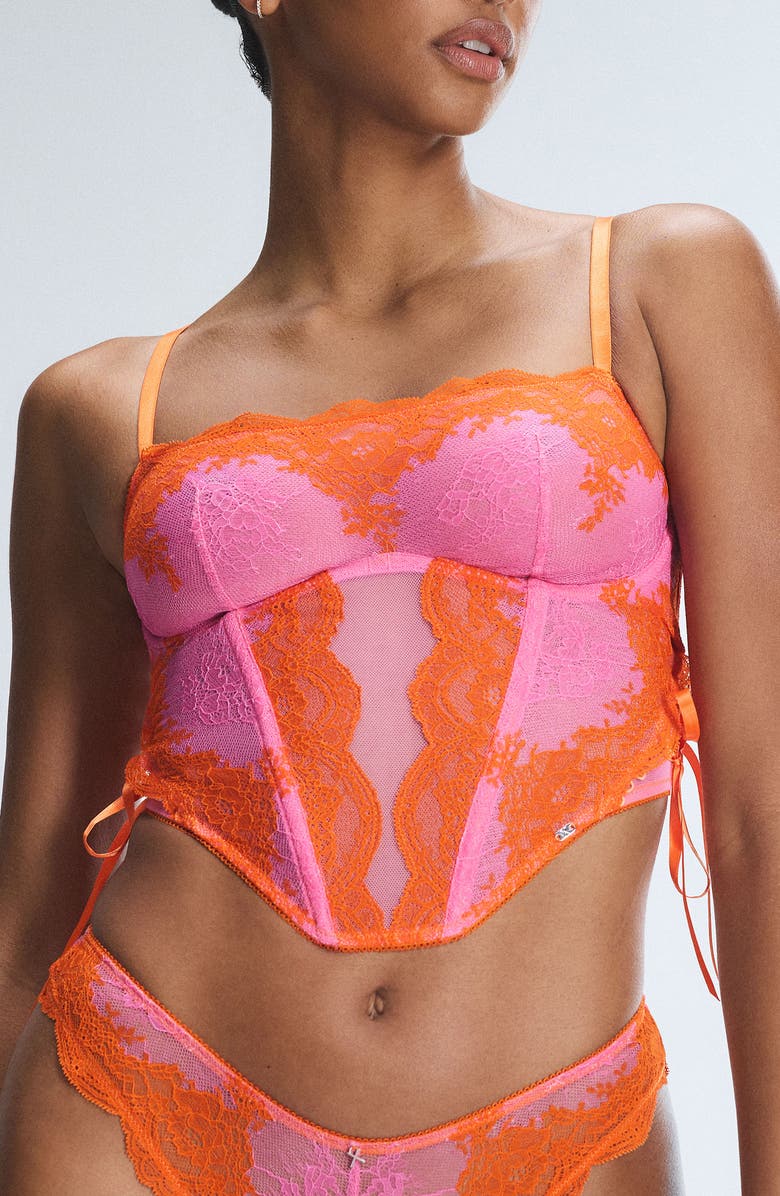SAVAGE X FENTY Lacestruck Bustier, Main, color, Rose Day Pink/ Sol Orange