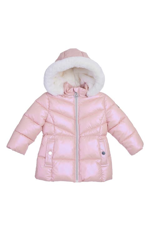 Iridescent Faux Fur Hooded Stadium Coat (Baby)