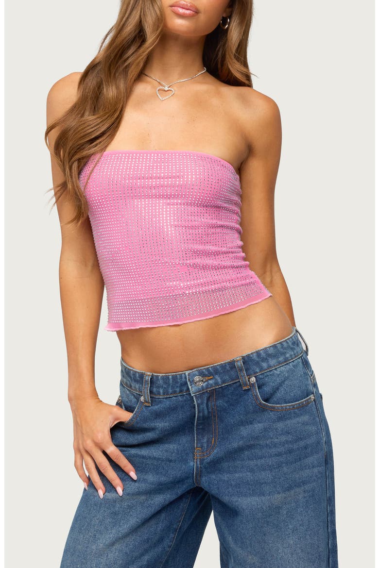 Olea Rhinestone Mesh Tube Top, Main, color, PINK