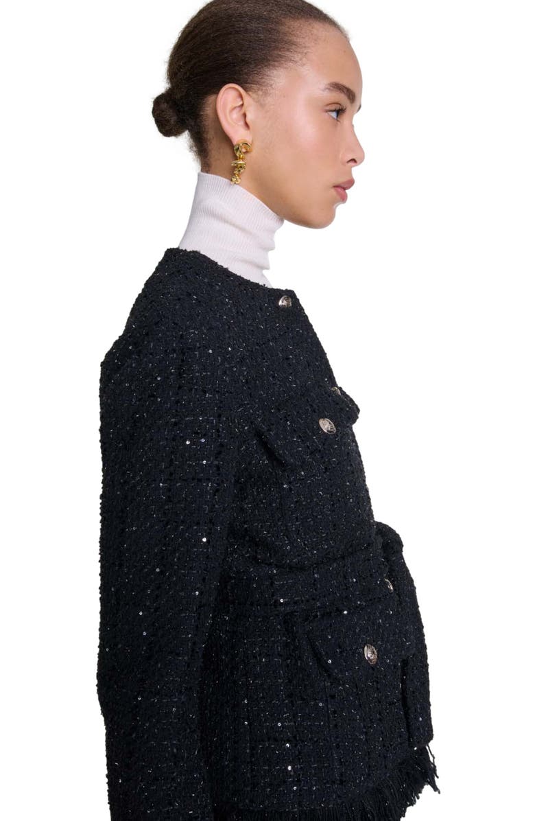 maje Sequinned tweed jacket, Alternate, color, 
