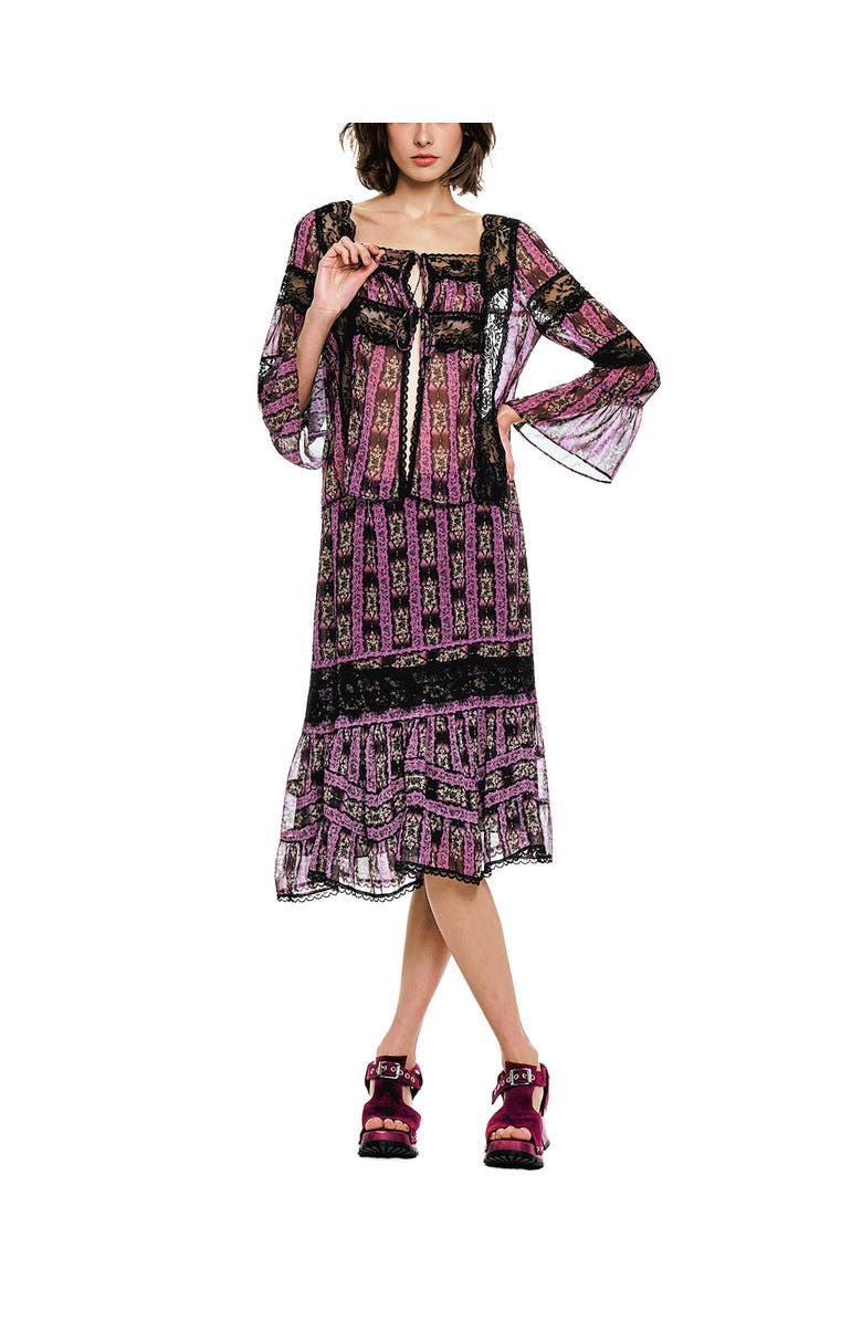 Anna Sui Cameo Stripe Print Tie Blouse, Alternate, color, Orchid