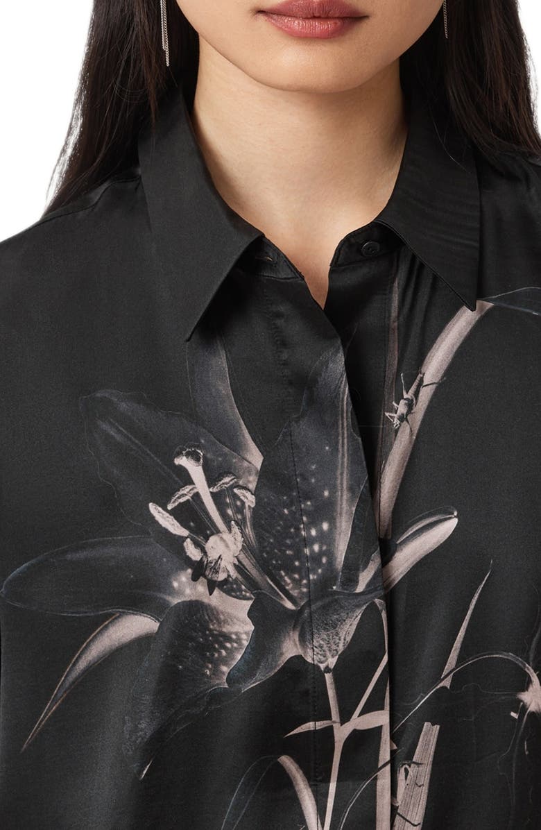 AllSaints Bernie Floral Print Long Sleeve Woven Shirt, Alternate, color, Petra Black