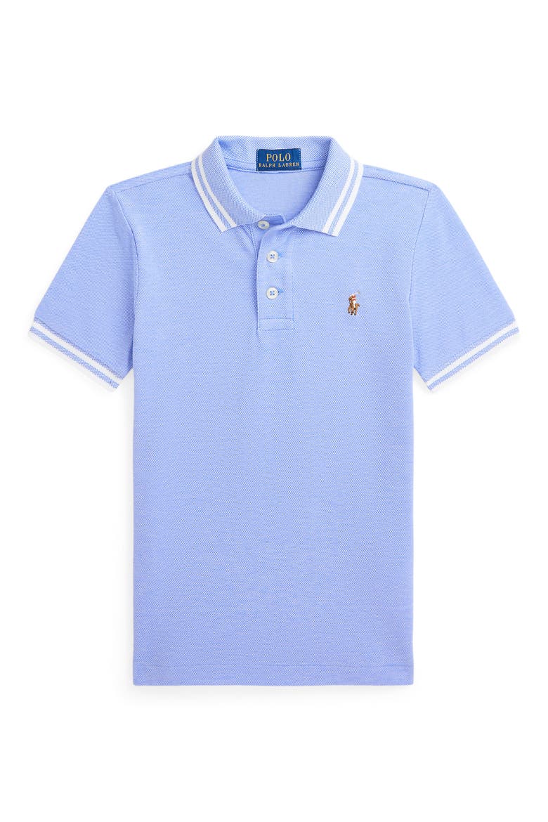 Kids' Tipped Cotton Piqué Polo, Main, color, BLUE MU