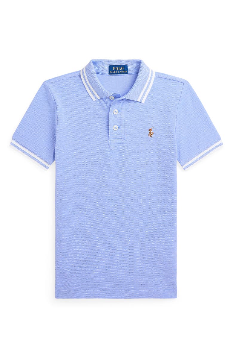 Polo Ralph Lauren Kids' Tipped Cotton Piqué Polo, Main, color, Harbor Island Blue/ White
