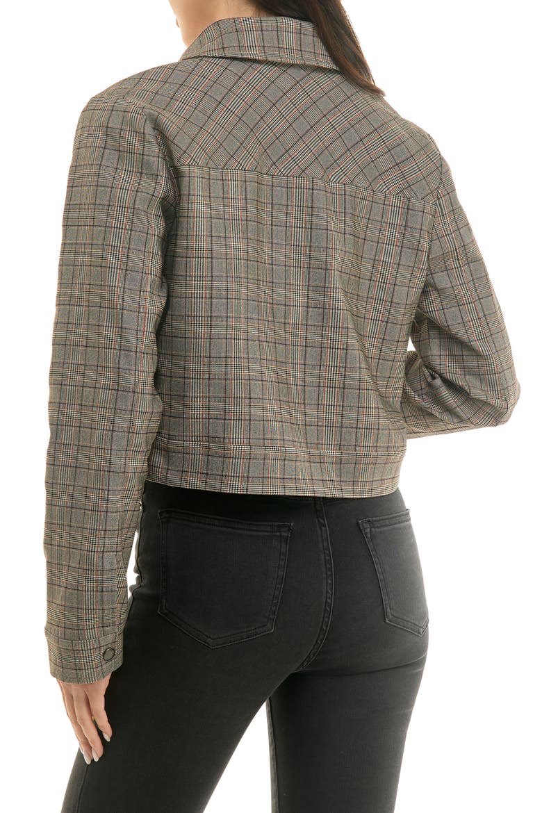 Boxy Cropped Menswear Trucker Jacket, Alternate, color, BROWN/ RED PLAID