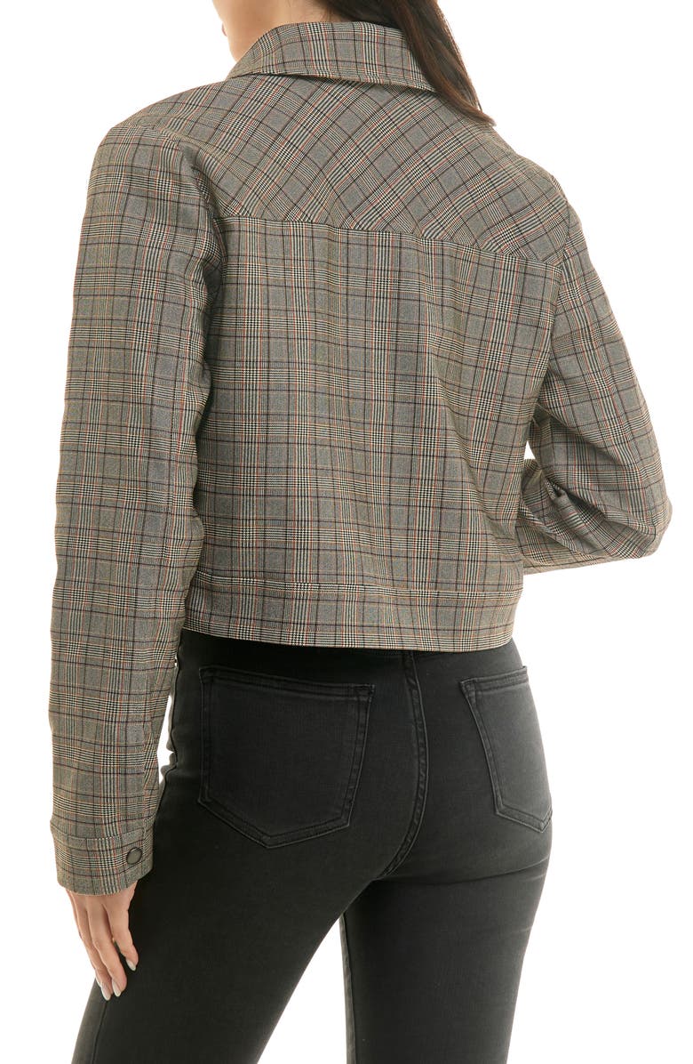 Socialite Boxy Cropped Menswear Trucker Jacket, Alternate, color, Brown/ Red Plaid