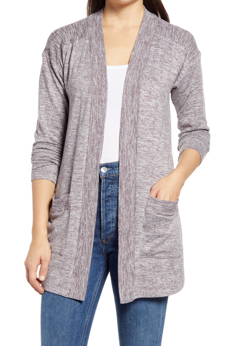 Knit Open Front Cardigan, Main, color, LAVENDER GREY