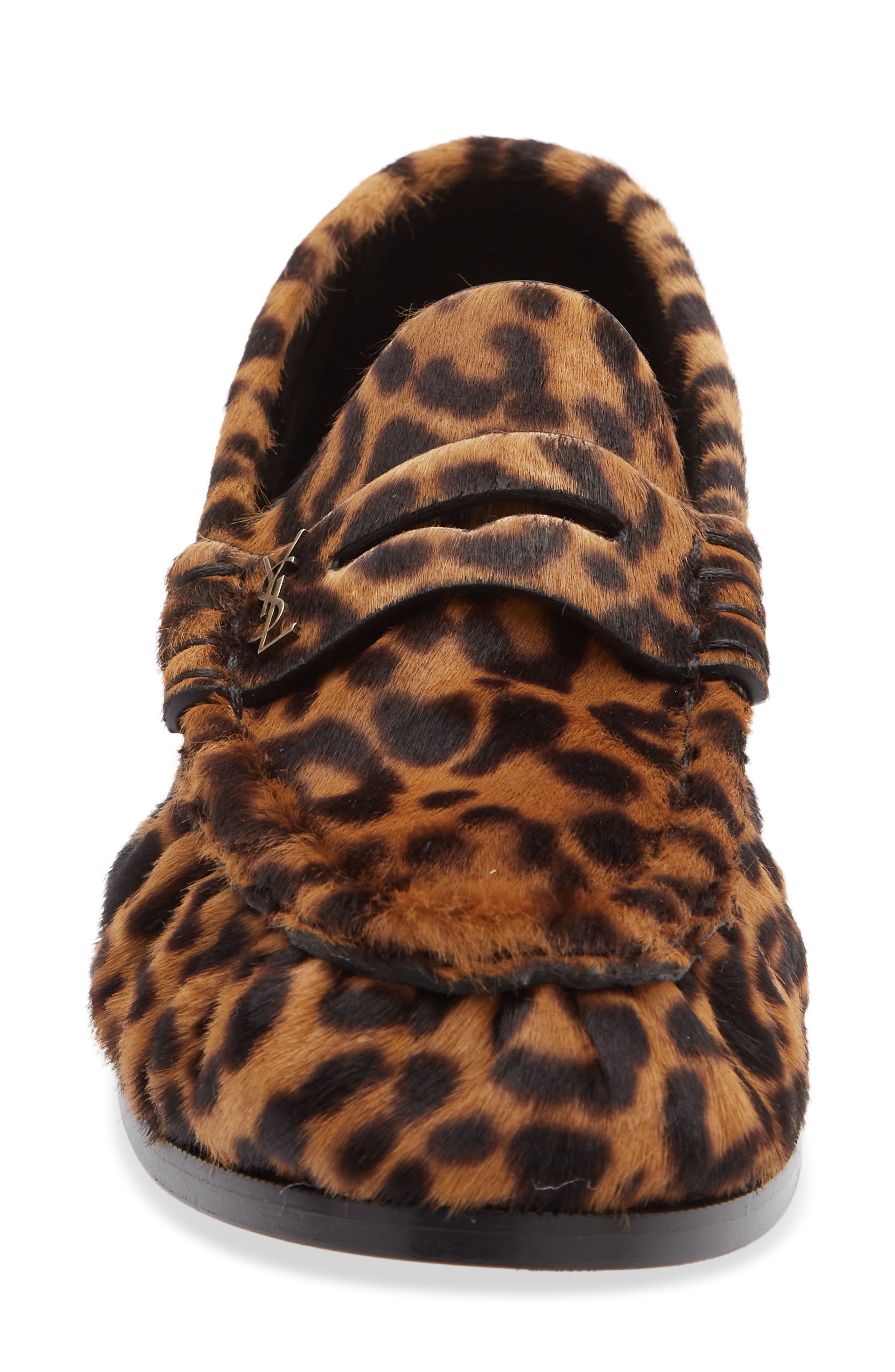 Saint Laurent Genuine Calf Hair Penny Loafer, Alternate, color, Manto Naturale/ Leopard