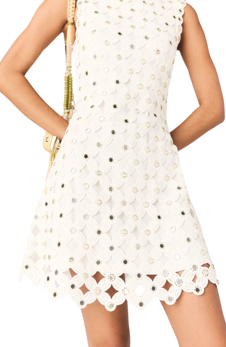 maje Mirrored crochet dress, Alternate, color, White