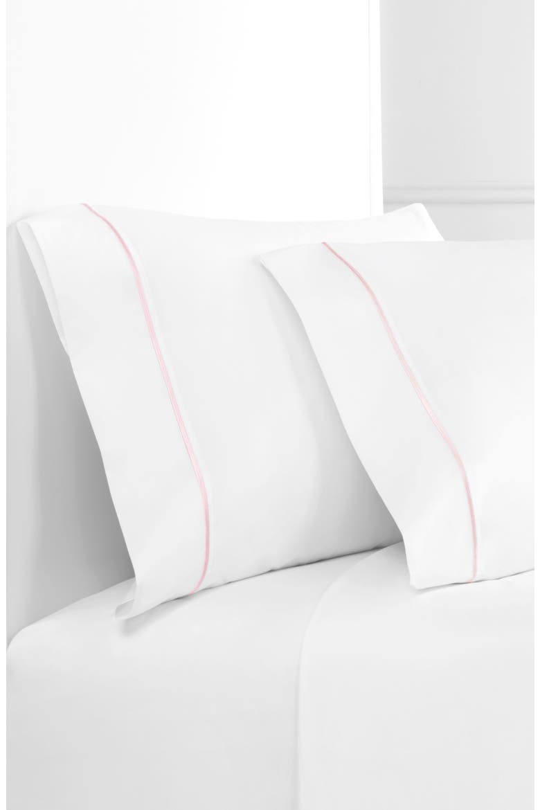 Single Embroidered Line 300 Thread Count 100% Cotton Pillowcases, Alternate, color, PINK