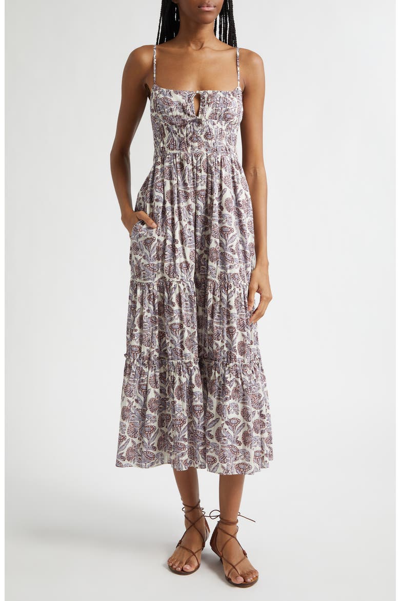 Aydin Print Tiered Cotton Sundress, Main, color, MEADOW