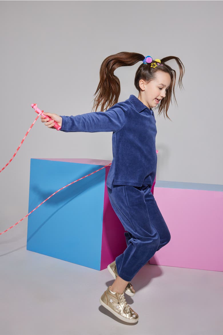 Kids' Velour Polo Pullover, Alternate, color, Navy Velour