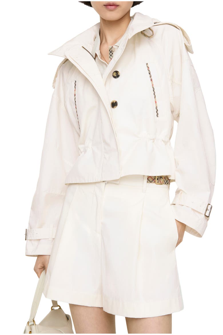 Check Trim Cotton Poplin Shorts, Main, color, Seashell white