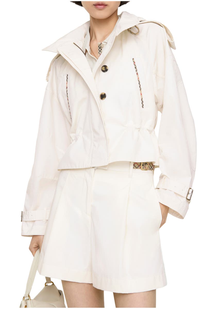 Burberry Check Trim Cotton Poplin Shorts, Main, color, Seashell White