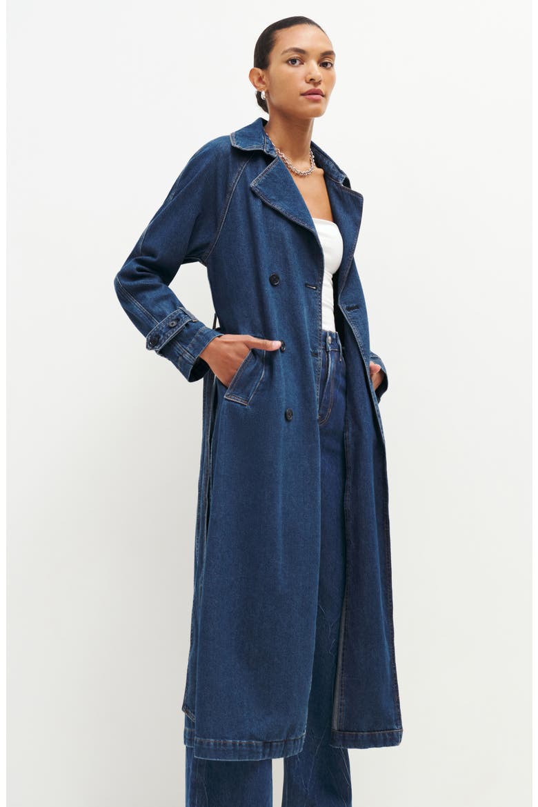 Hayes Belted Organic Cotton Denim Trench Coat, Alternate, color, ESTES