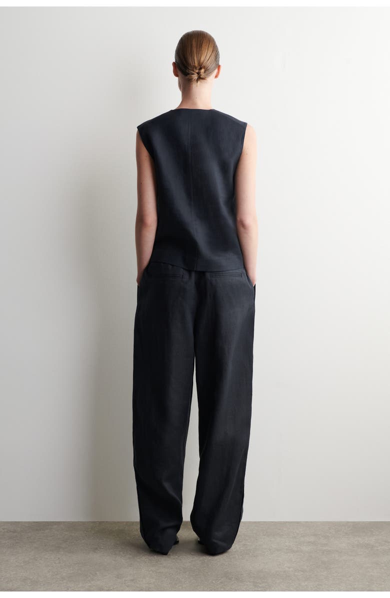 COS Elasticated Linen Barrel-Leg Pants, Alternate, color, Navy