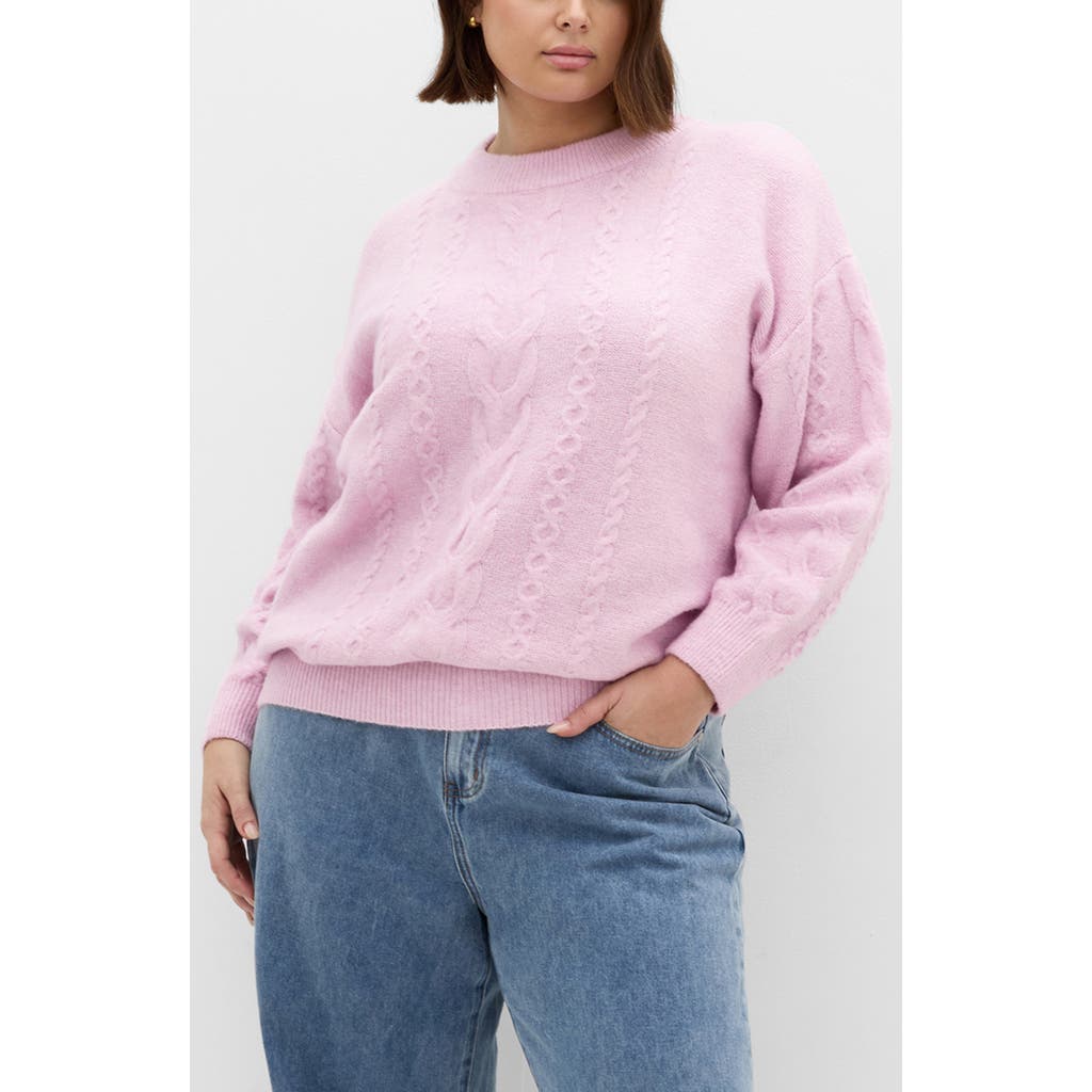 City Chic Claudia Cable Stitch Sweater In Pink