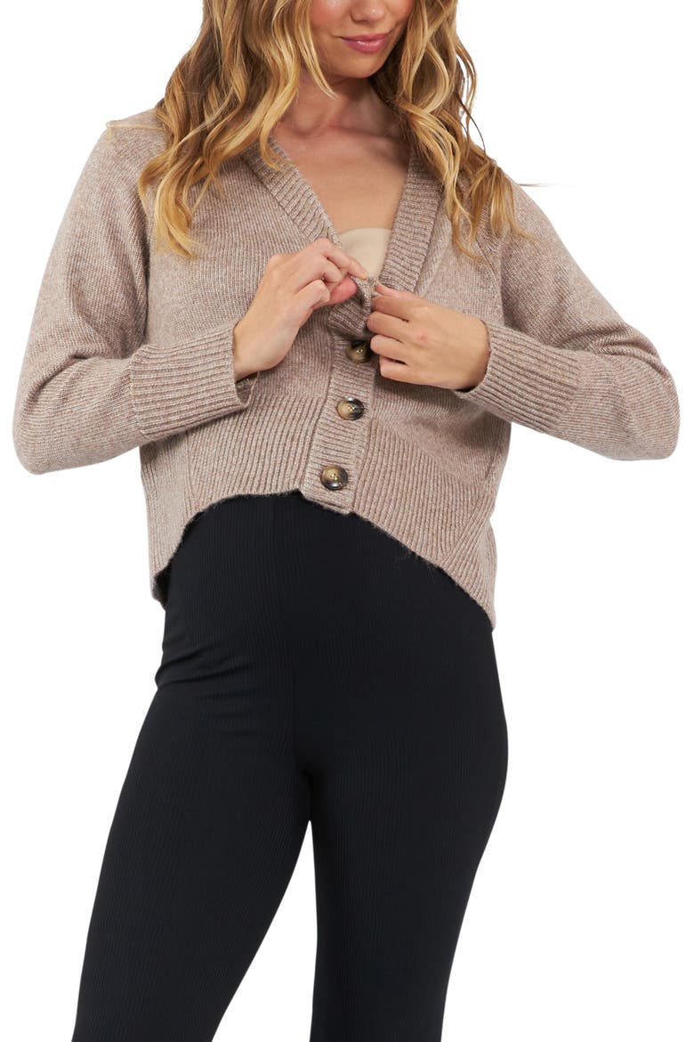 Sunday Knit Crop Maternity/Nursing Cardigan, Alternate, color, MOCHA