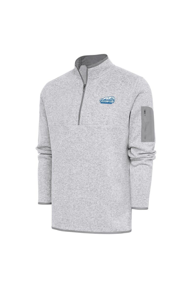 Men's Antigua  Heather Gray Assumption Greyhounds Fortune Quarter-Zip Pullover Jacket, Main, color, Heather Gray