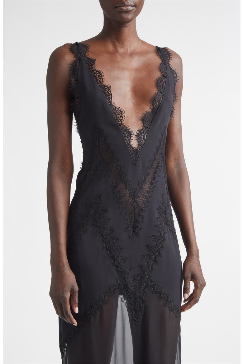 Enverse Satin Lace Slipdress, Alternate, color, BLACK
