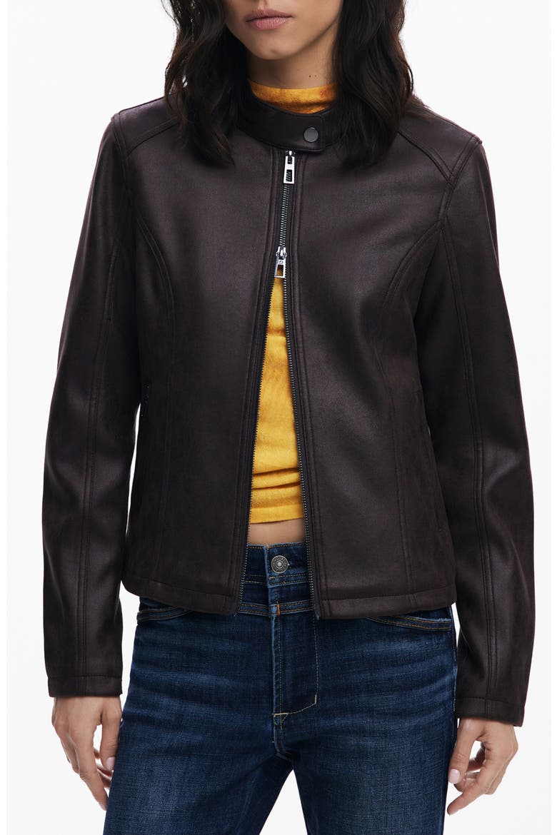 Faux Leather Jacket, Main, color, DARK BROWN