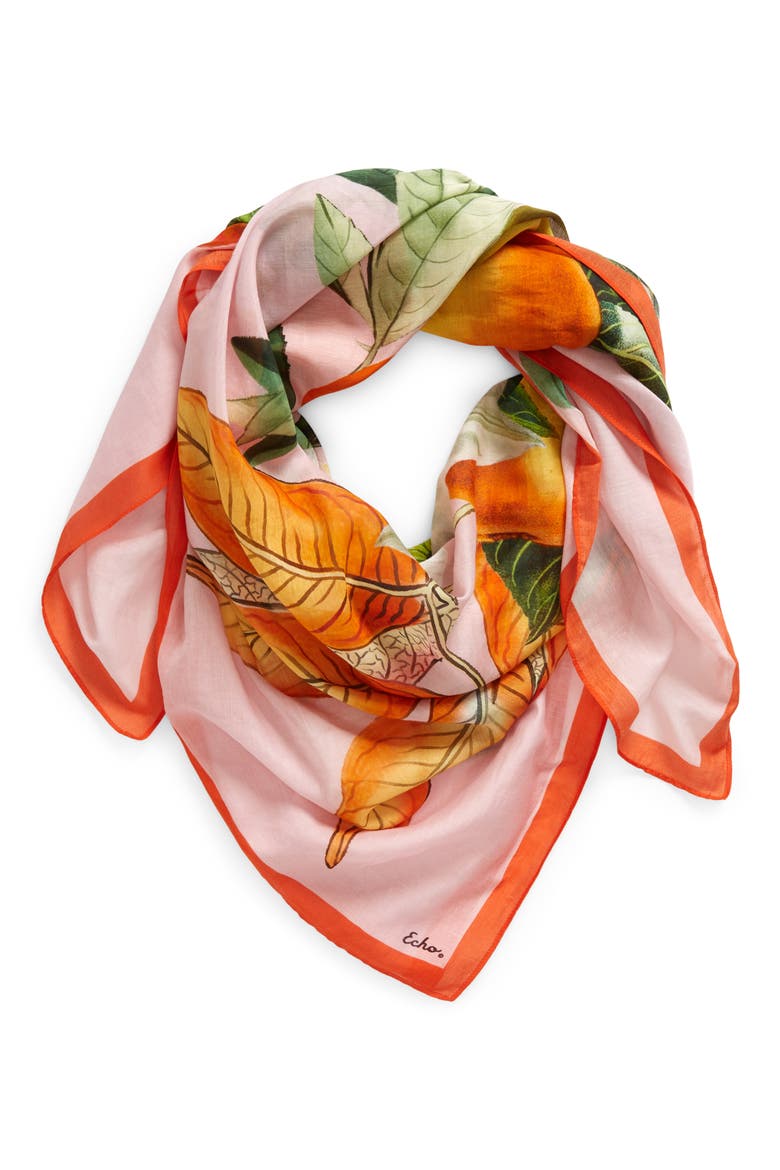 Orangerie Cotton & Silk Square Scarf, Main, color, PEONY