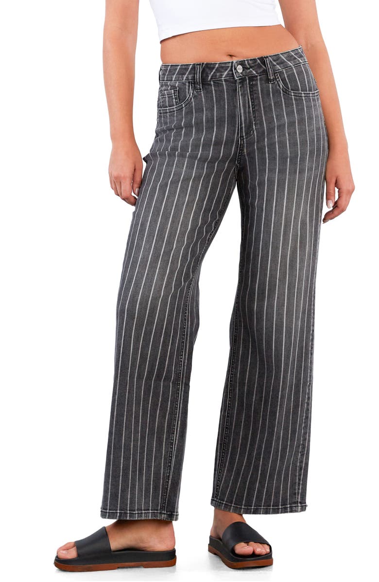 HINT OF BLU Stripe High Rise Wide Leg Jeans, Alternate, color, Grey Stripes