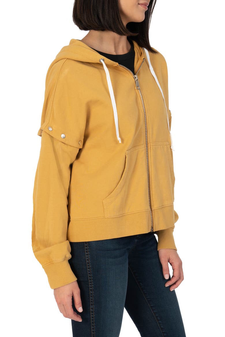 Madelyn Convertible Sleeve Zip-Up Hoodie, Alternate, color, MUSTARD