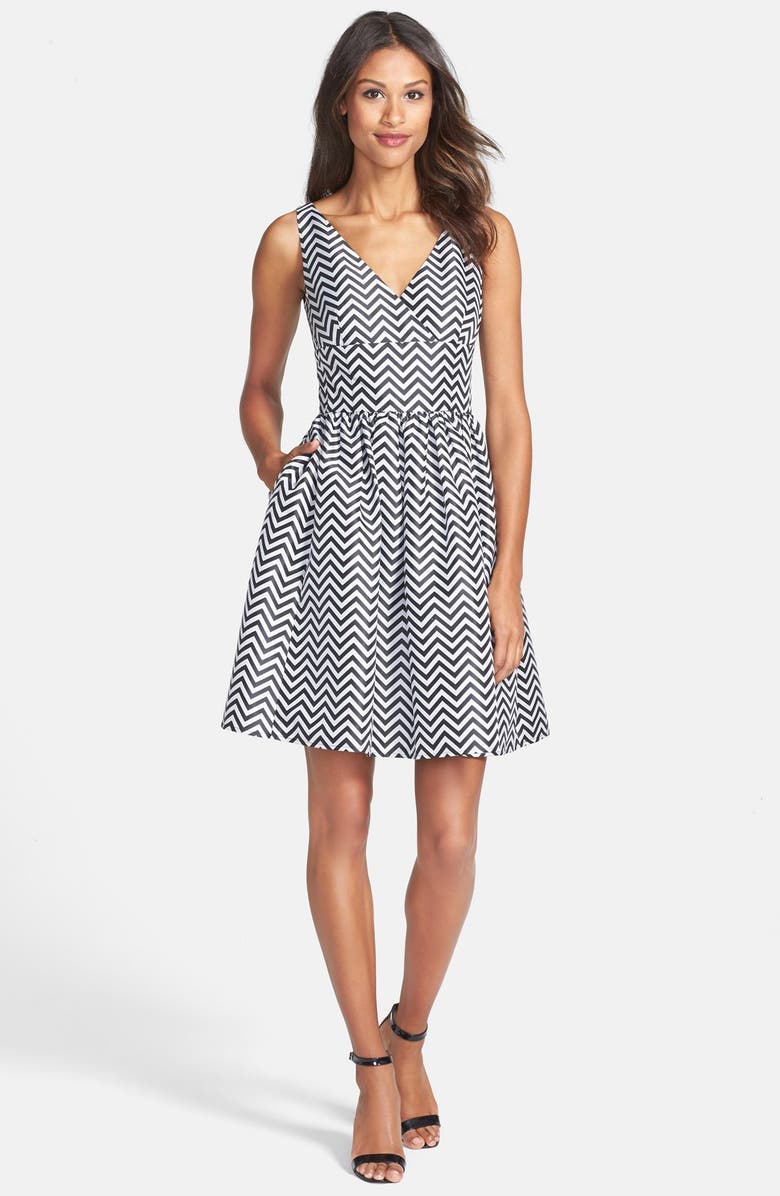 Halogen<sup>®</sup> Chevron Stripe Fit & Flare Dress, Alternate, color, 