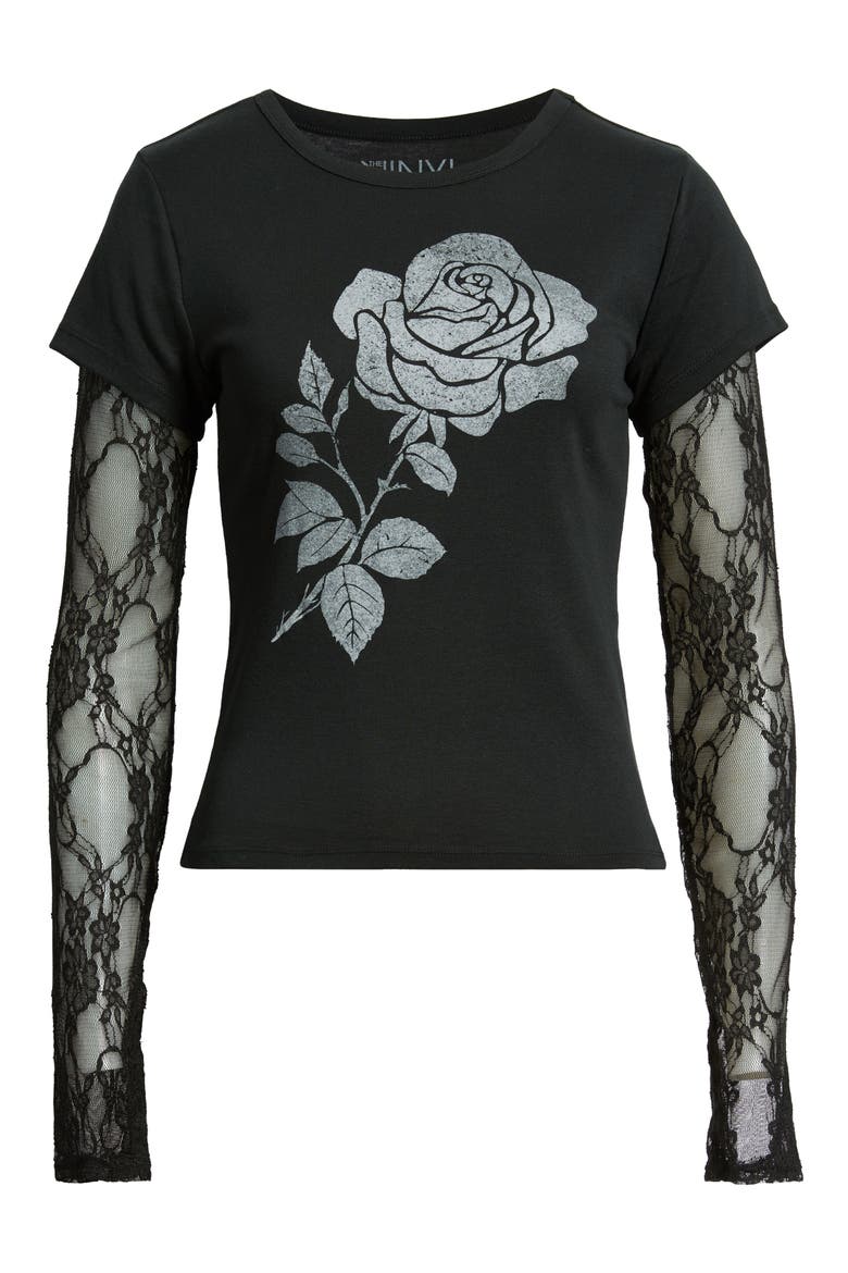 Rose Lace Layered Graphic Tee, Alternate, color, BLACK