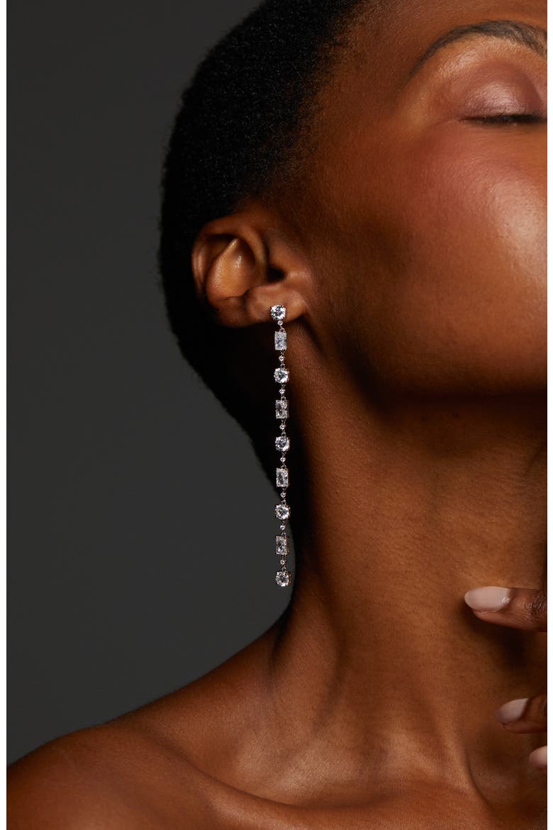 Everleigh Cubic Zirconia Linear Drop Earrings, Alternate, color, RHODIUM
