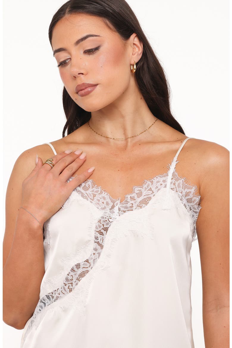 Avere Lace Trim Asymmetric Satin Camisole, Alternate, color, CREAM