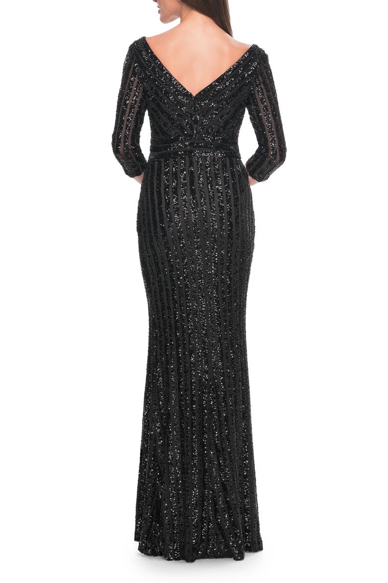 Evening Dress in Unique Sequin Fabric with Sleeves, Alternate, color, Black