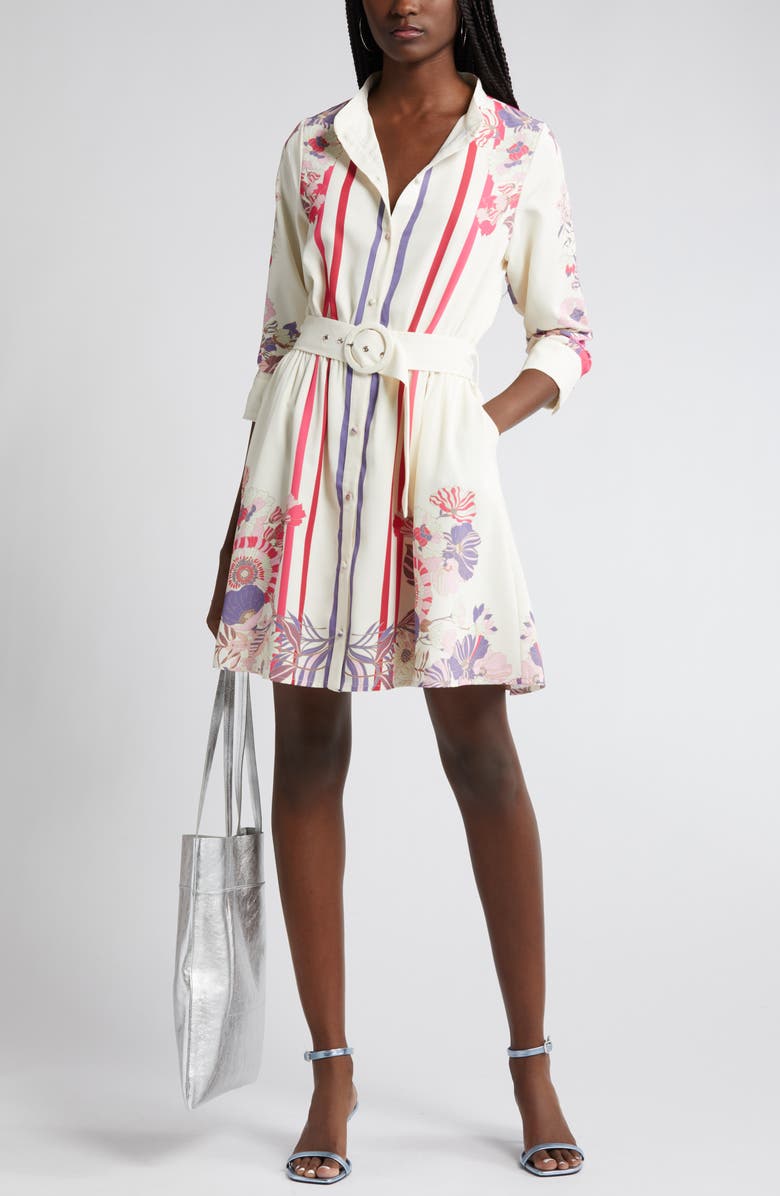 CIEBON Suzette Mixed Print Mini Shirtdress, Main, color, Pink Multi