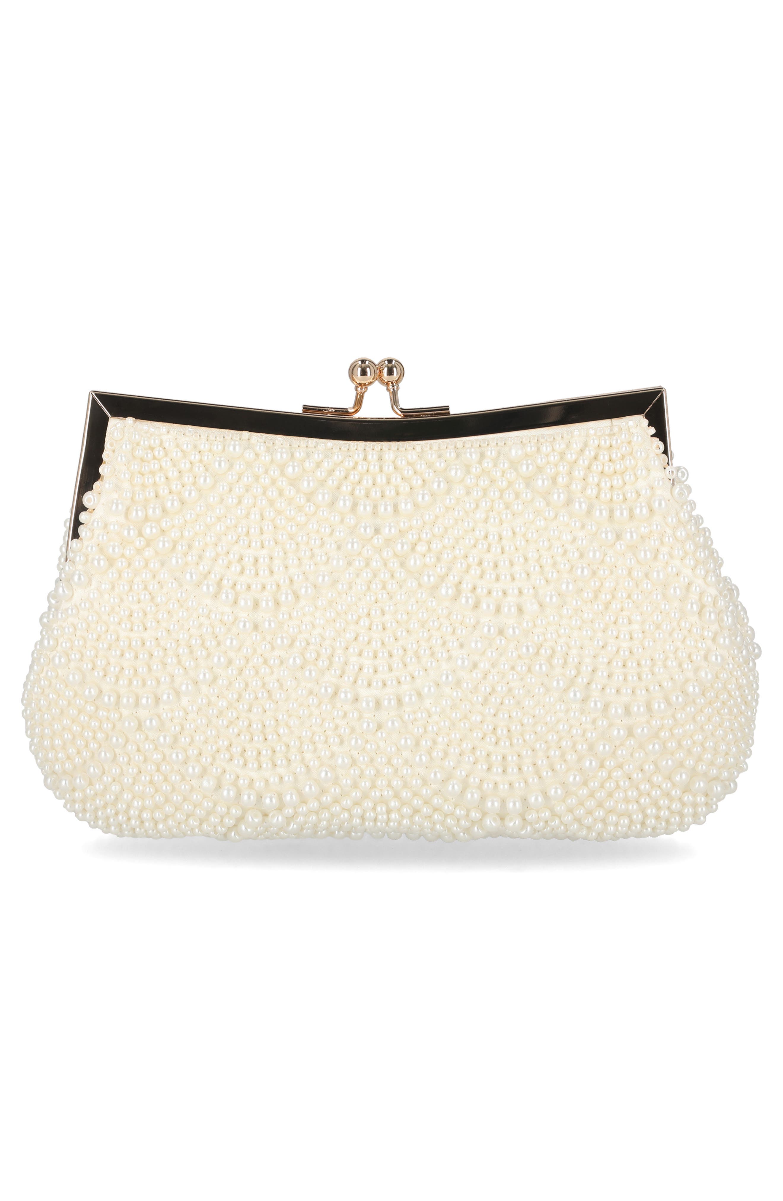 Jessica McClintock Gardenia Faux Pearl Clutch, Alternate, color, Pearl