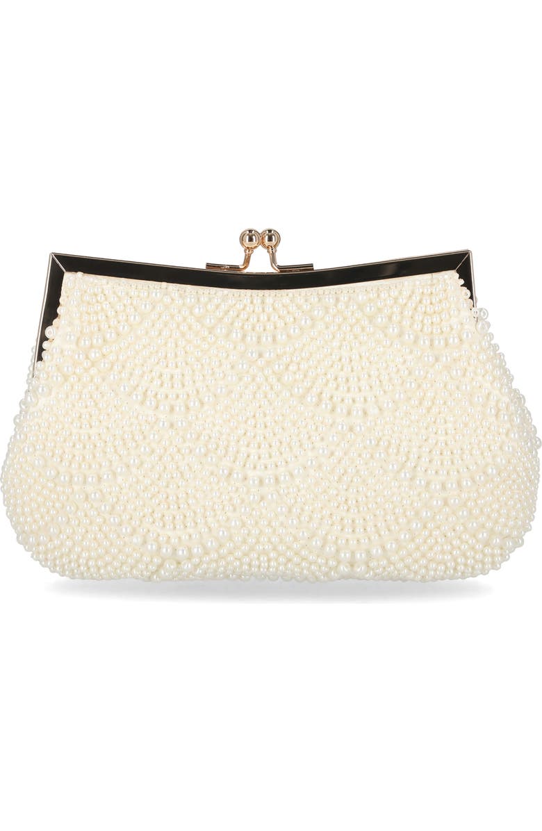 Jessica McClintock Gardenia Faux Pearl Clutch, Alternate, color, Pearl