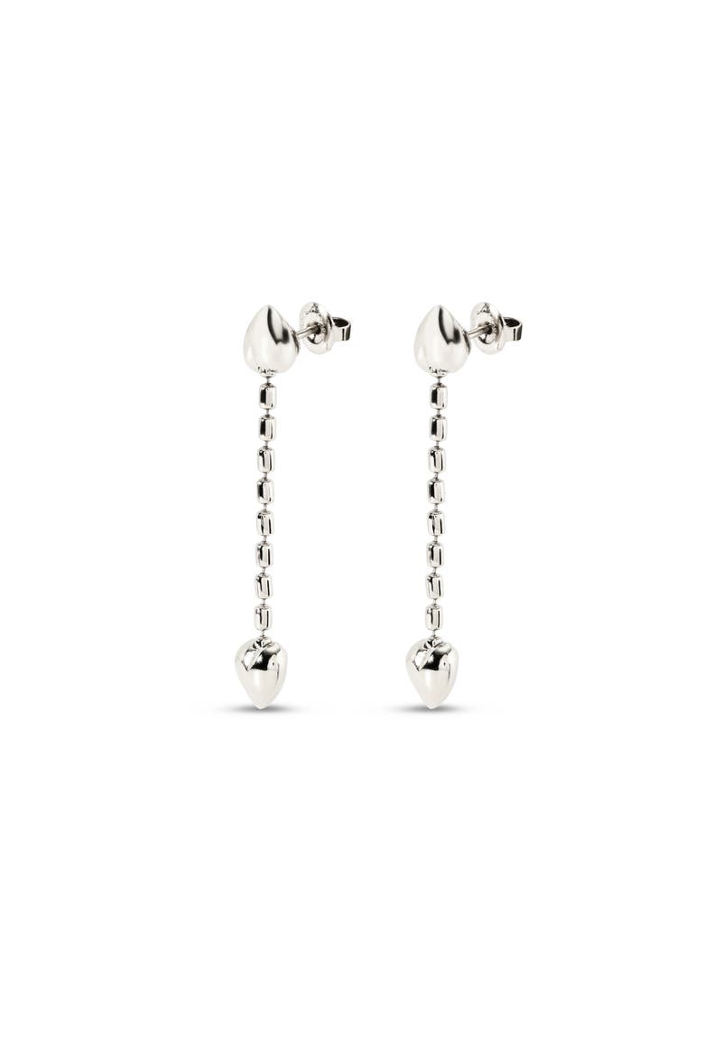 Sterling silver-plated earrings with dangling chain and small hearts, Alternate, color, Silver