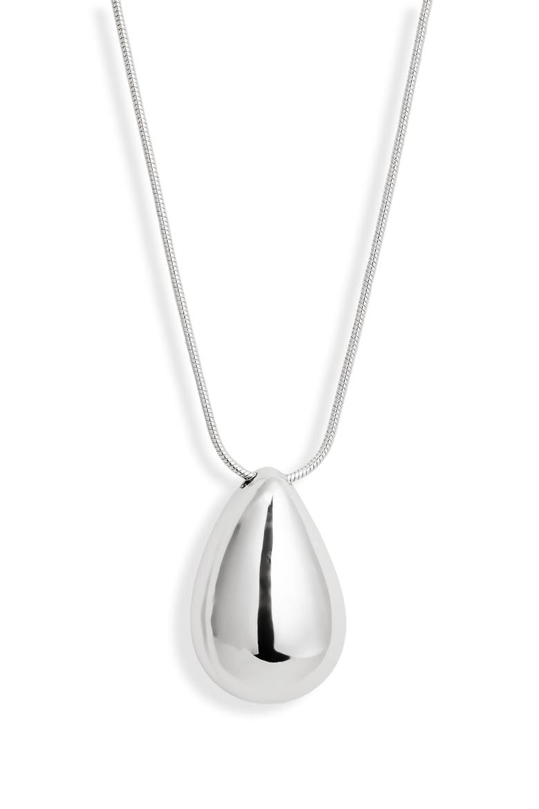Polished Teardrop Pendant Necklace, Main, color, SILVER