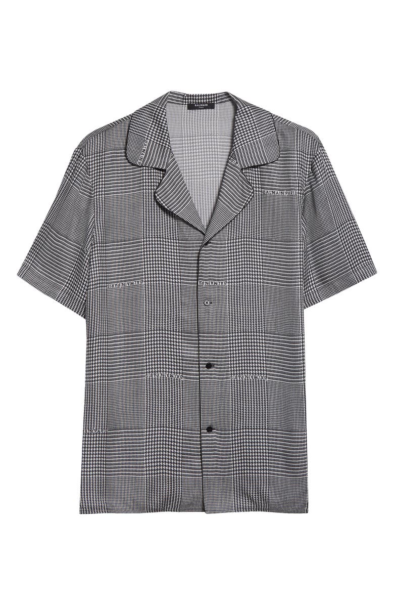 Balmain Prince of Wales Logo Button-Up Shirt, Main, color, Eab Blk/ White