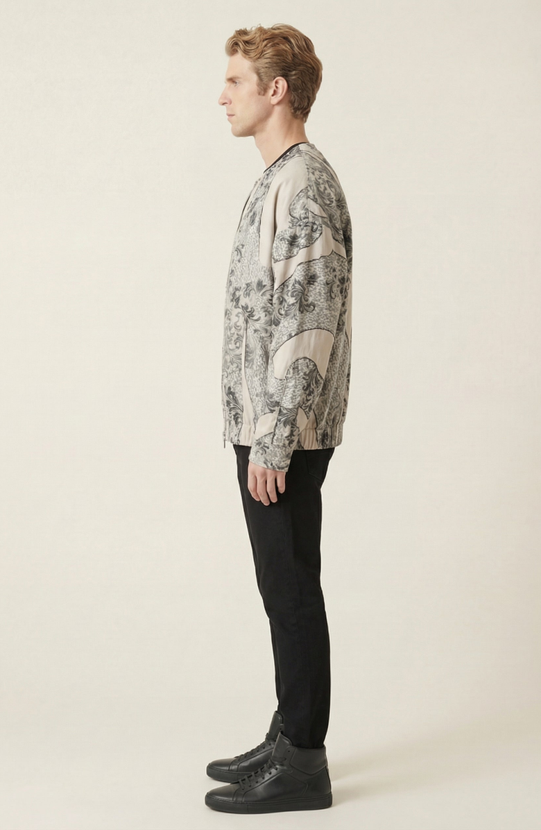 Modenaire Printed Zip Front Jacket, Alternate, color, Ivory / Grey