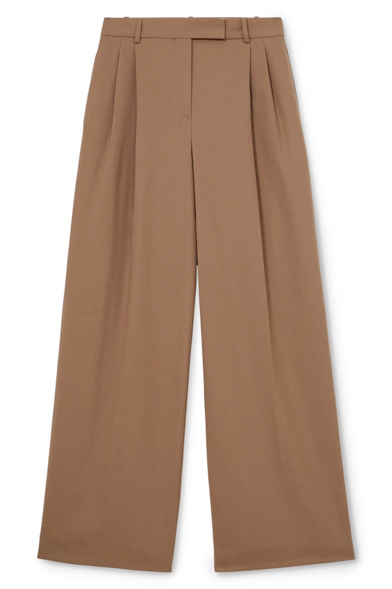 Luna Pleated Wide Leg Wool Blend Trousers, Alternate, color, CAMEL