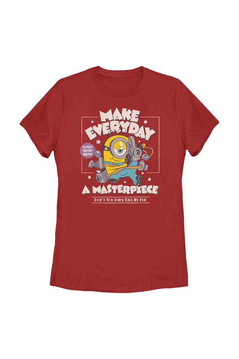 Junior's Minions & Monsters Make Everyday A Masterpiece  Graphic T-Shirt, Main, color, Red