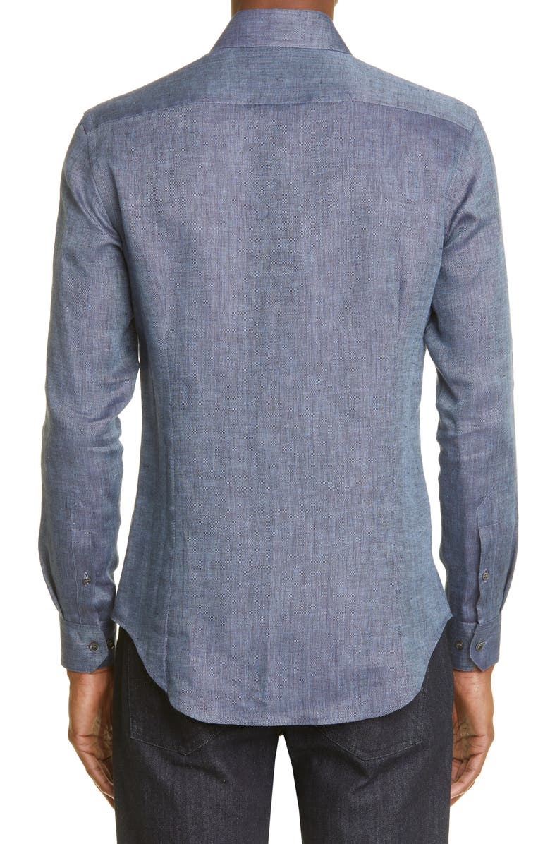 Giorgio Armani Chevron Linen Button-Up Shirt, Alternate, color,