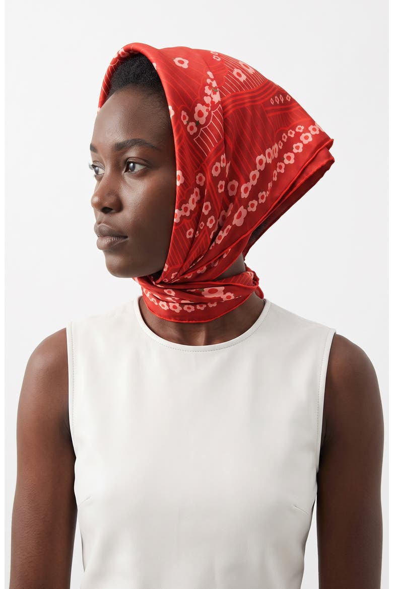 Scarlet Rhythm Double Sided Silk Scarf, Alternate, color, Red