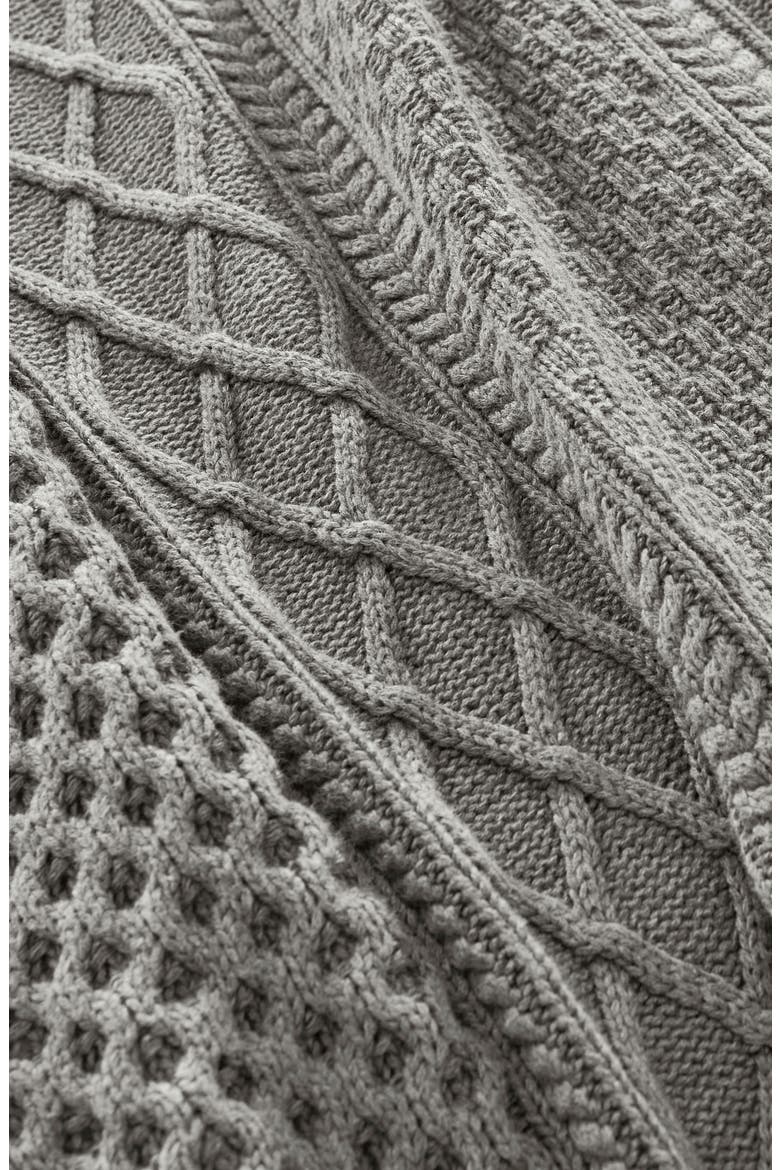 Aran Cable Organic Cotton Throw Blanket, Alternate, color, HEATHERED STONE